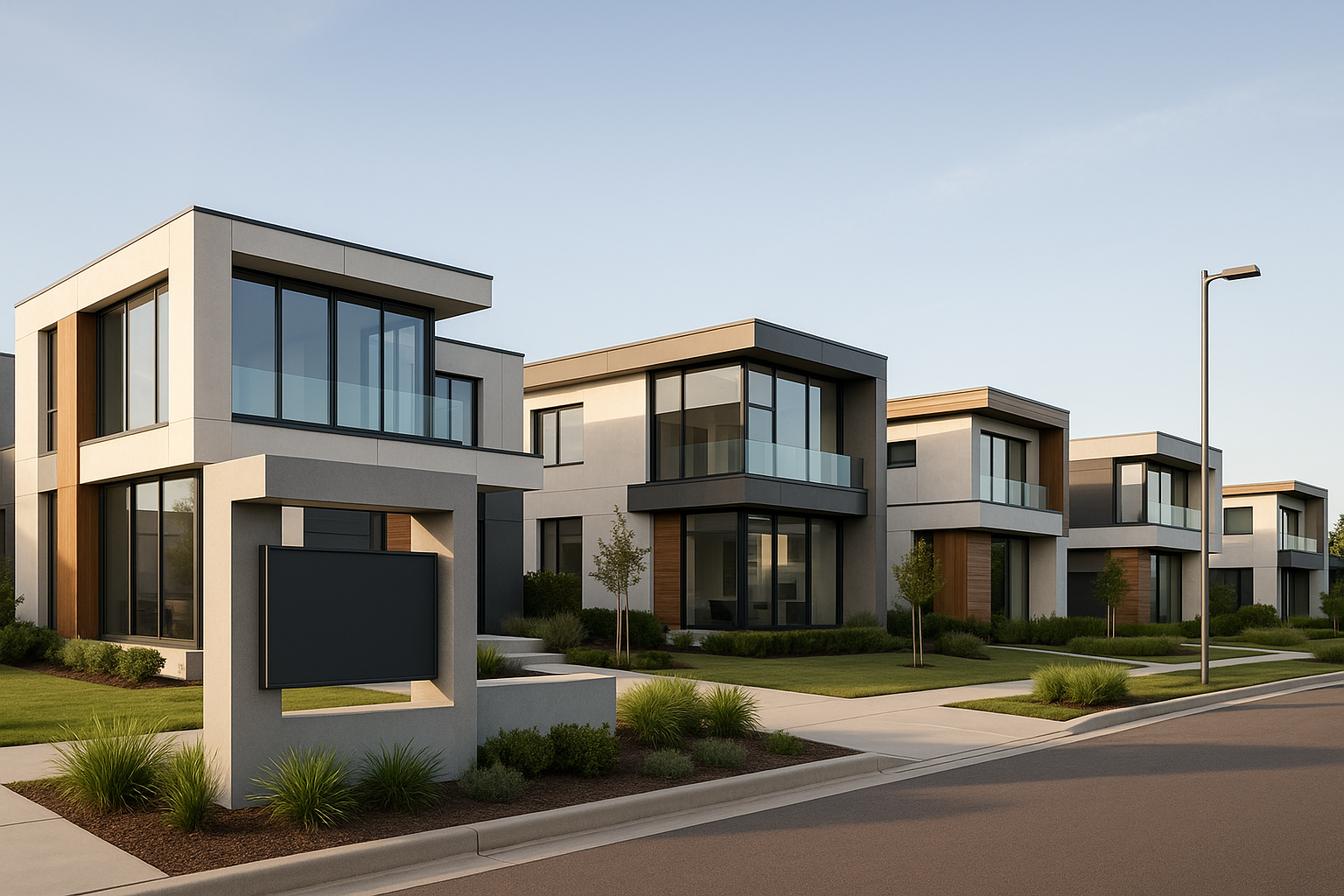 a picture of some nice modern houses with our logo incorporated within it
